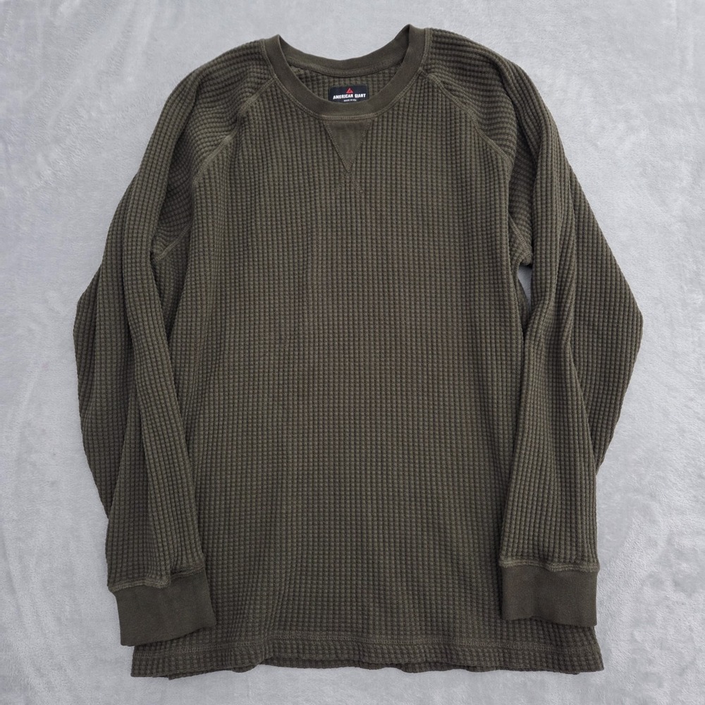 American Giant Loden Waffle Knit Sweater Mens XL Green Thermal Pullover USA